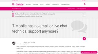 T-Mobile has no email or live chat technical su... | T-Mobile Support