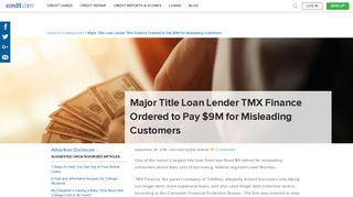 Major Title Loan Lender TMX Finance Ordered to Pay $9M for ...