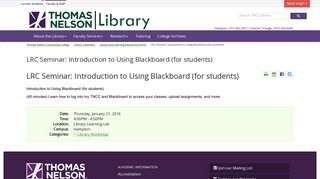 LRC Seminar: Introduction to Using Blackboard (for students) - Library ...