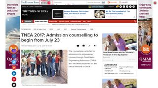 TNEA 2017: Admission counselling to begin from July 23 - Times of India