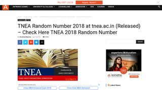 TNEA Random Number 2018 at tnea.ac.in (Released) - Check Here ...
