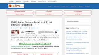 TNHB Junior Assistant Result 2018 Typist Interview Final Result