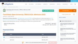 Tamil Nadu Open University (TNOU) B.Ed. Admission 2019