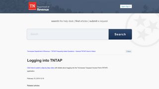 Logging into TNTAP – Tennessee Department of Revenue