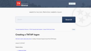 Creating a TNTAP logon – Tennessee Department of Revenue