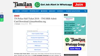 TN Police Hall Ticket 2018 - TNUSRB Admit Card Download ...