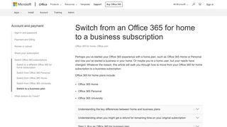 Upgrade Office 365 for home to a business subscription - Office Support
