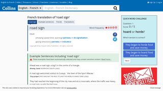 French Translation of “road sign” | Collins English-French Dictionary
