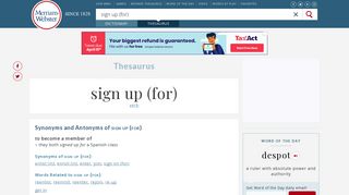 Sign Up (for) Synonyms, Sign Up (for) Antonyms | Merriam-Webster ...