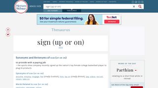 Sign (up Or On) Synonyms, Sign (up Or On) Antonyms | Merriam ...