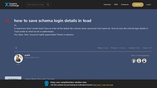 how to save schema login details in toad - Experts Exchange