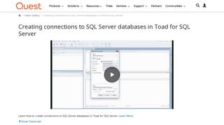 Creating connections to SQL Server databases in Toad for SQL Server