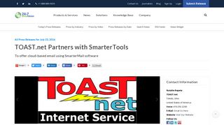 TOAST.net Partners with SmarterTools - 24-7 Press Release