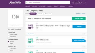 50% Off Tobi Promo Code, Coupon Codes - RetailMeNot