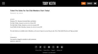 Toby Keith | News | Ticket pre-sales for fan club members start today!