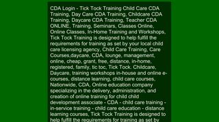 CDA Login - Tick Tock Training Child Care CDA Training, Day Care ...