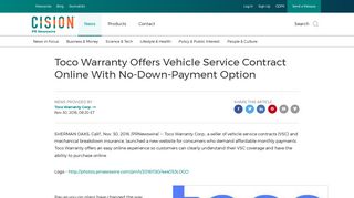 Toco Warranty Offers Vehicle Service Contract Online With No-Down ...