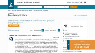 Toco Warranty Corp. | Complaints | Better Business Bureau® Profile