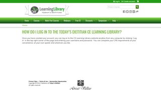 How do I log in to the Today's Dietitian CE Learning Library? | Today's ...