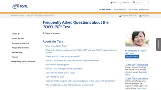 TOEFL iBT: Frequently Asked Questions - ETS