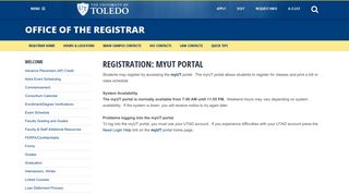 Registration: myUT portal - University of Toledo