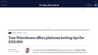 Tom Waterhouse offers platinum betting tips for $120,000