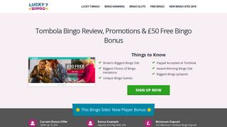 Tombola Bingo login and Play Online With a £50 Free Bingo Bonus