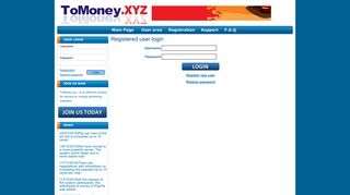 Registered user login - Viewing payed advertising sites tomoney.xyz ...