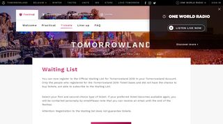 Waiting List - Tickets - Festival - Tomorrowland