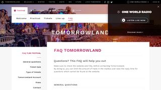 FAQ - Festival - Tomorrowland
