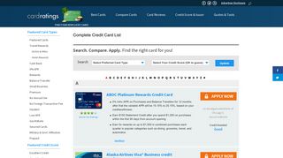 Complete Credit Card List | CardRatings