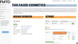 Too Faced Cosmetics Affiliate Program listing in the FMTC Merchant ...