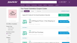 20% Off Too Faced Cosmetics Coupon, Promo Codes - RetailMeNot