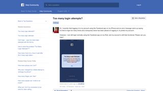 Too many login attempts? | Facebook Help Community | Facebook