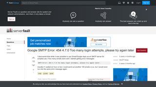 g suite - Google SMTP Error: 454 4.7.0 Too many login attempts ...