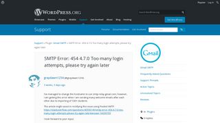 SMTP Error: 454 4.7.0 Too many login attempts, please try again ...