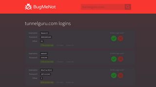 tunnelguru.com passwords - BugMeNot