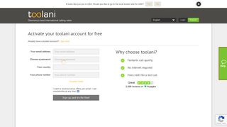 Sign up and try for free | toolani - Cheap international calls