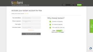 Sign up and try for free | toolani - Cheap international calls