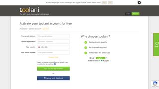 Sign up and try for free | toolani - Cheap international calls