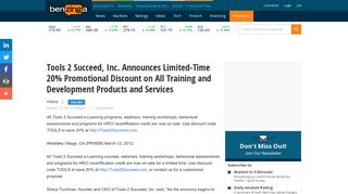 Tools 2 Succeed, Inc. Announces Limited-Time 20% Promotional ...