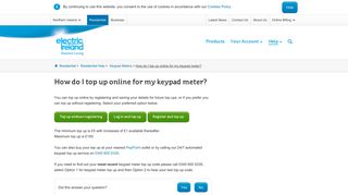 Keypad Meter Top Up Online - Electric Ireland NI Help