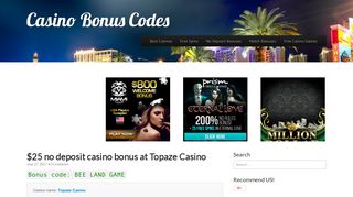 $25 no deposit casino bonus at Topaze Casino | - Posted on 27.06.2017