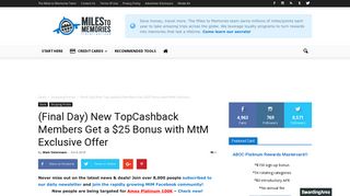 $25 Signup Bonus for New TopCashback Members - Miles to Memories