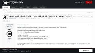 Torchlight 2 Duplicate login error, be careful playing online ...