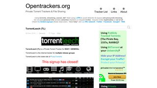 TorrentLeech (TL) - Private Torrent Trackers & File ... - Opentrackers.org