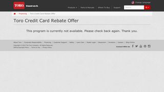 Toro | Toro Credit Card Rebate Offer