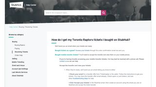 How do I get my Toronto Raptors tickets I bought on StubHub?