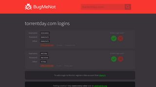 torrentday.com passwords - BugMeNot