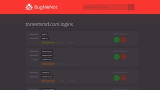 torrentsmd.com passwords - BugMeNot